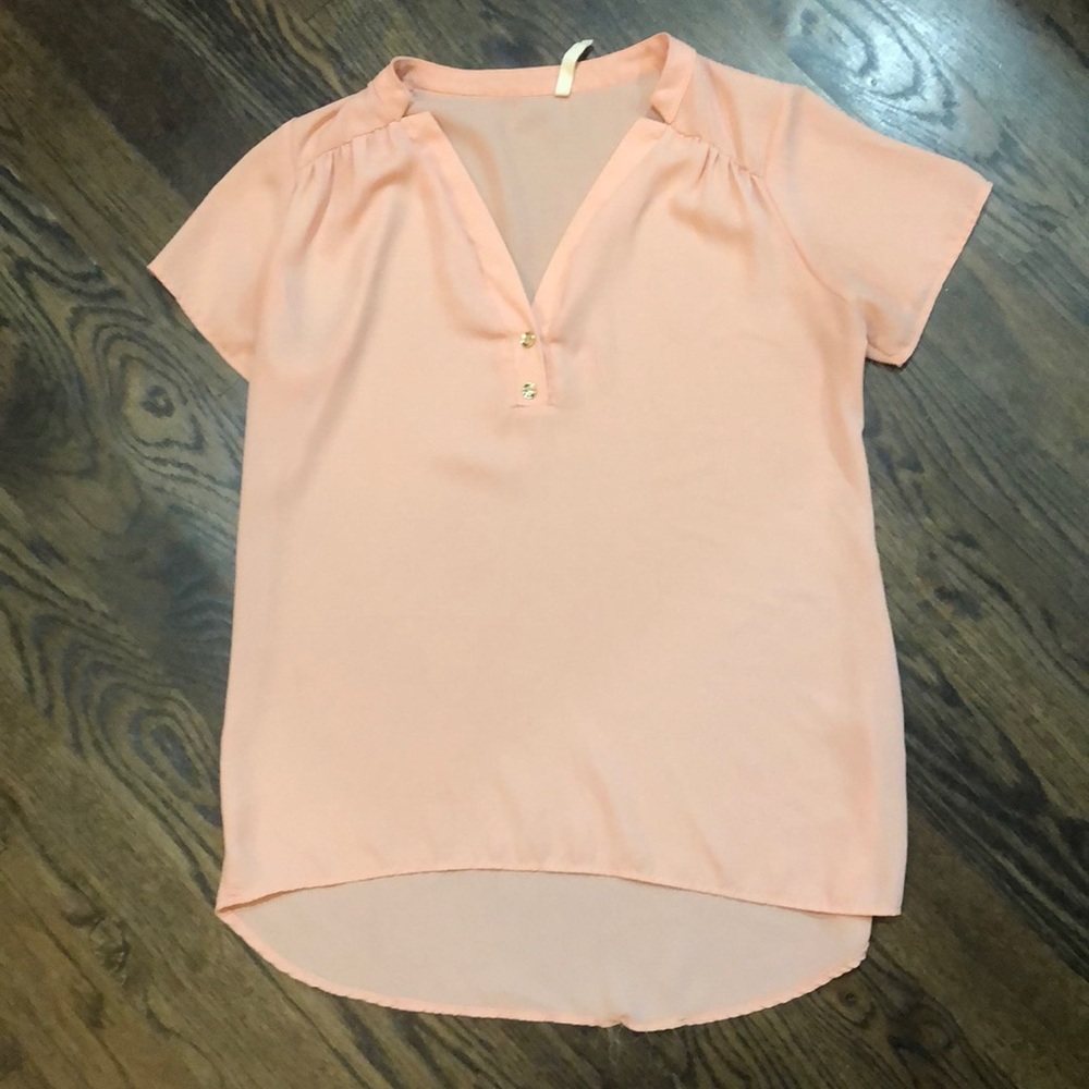 Feminine Peach Blouse with Gold Buttons